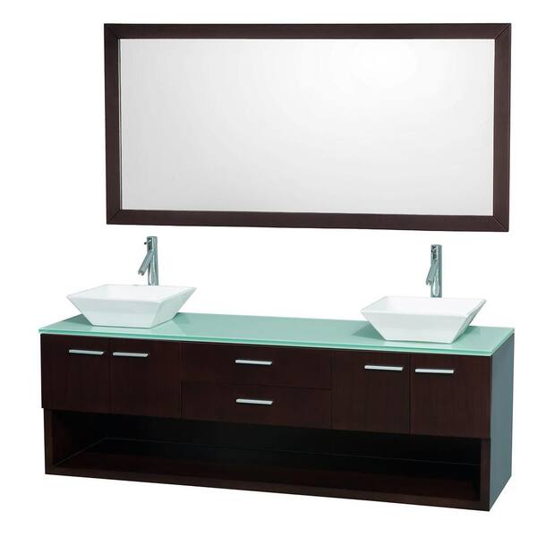 Wyndham Collection Andrea 72 in. Double Vanity in Espresso with Glass Vanity Top in Aqua and Sink-DISCONTINUED