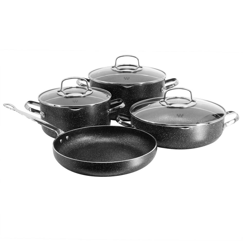 AHEIM Pots and Pans Set, Aluminum Nonstick Cookware Set, Fry Pans,  Casserole with Lid, Sauce Pan, and Utensils, 11 Piece Cooking Set (Black)