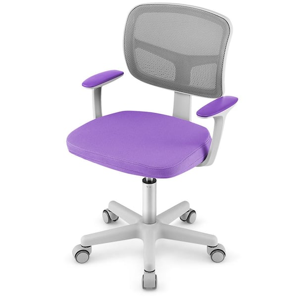 Costway Purple Mesh Fabric Auto Lock Kids Chair with Armrests Height Adjustable 360-Degree Swivel