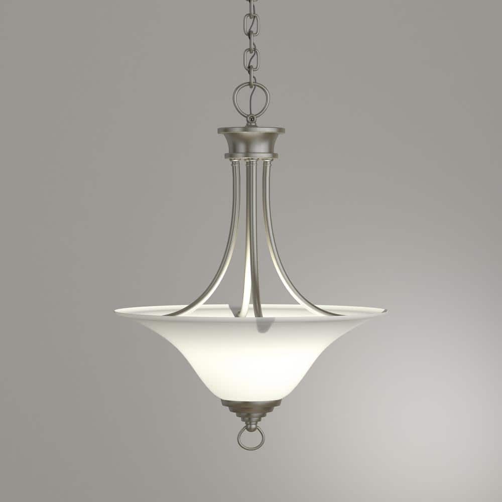 Trinity Brushed Nickel 3-Light Foyer Pendant with Etched Glass Shade