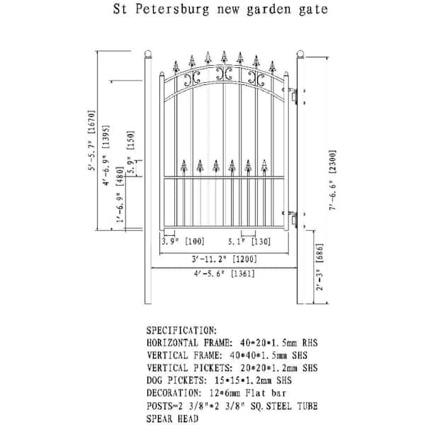 St. Petersburg Style 4 ft. x 5 ft. Black Steel Pedestrian Fence Gate