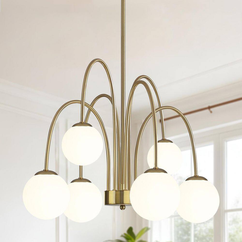 Luce Modern 6-Light Gold Sputnik Chandelier with Opal Glass Globe Shades (Bulbs Not Included) price history on PriceWatchPro