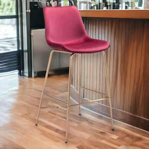 30.7 in. Red Low Back Metal Bar Chair with Upholstery Seat