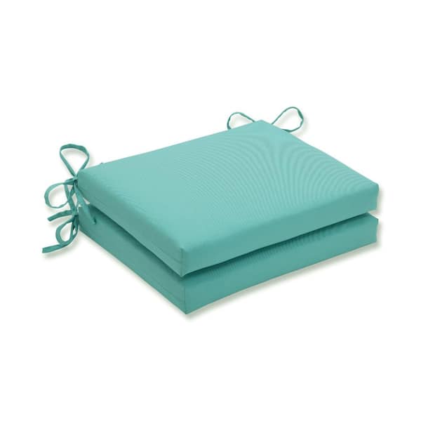Pillow Perfect Solid 18.5 in. x 16 in. Outdoor Dining Chair Cushion in Blue (Set of 2)