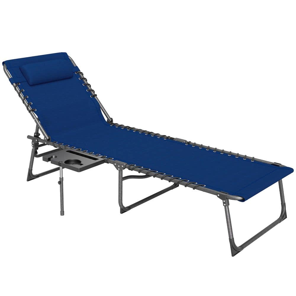 Metal Folding Chaise Lounge Chair Outdoor Chair with Side Table, 5-Level Ad