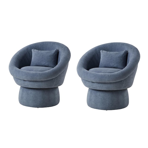 JAYDEN CREATION Olga Blue Modern Faux Lamb Wool Upholstery Swivel Barrel Chair Set of 2