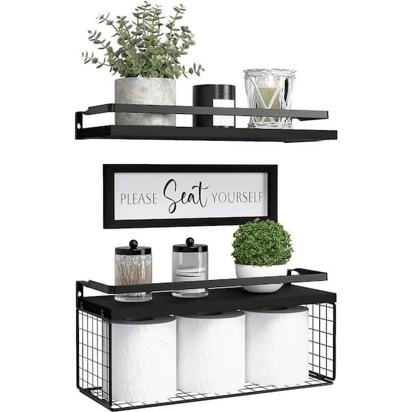 Cubilan 15.7 in. W x 6 in. D x 0.6 in. H Black Wood Decorative Wall Shelf, Wall Mounted Floating Shelves