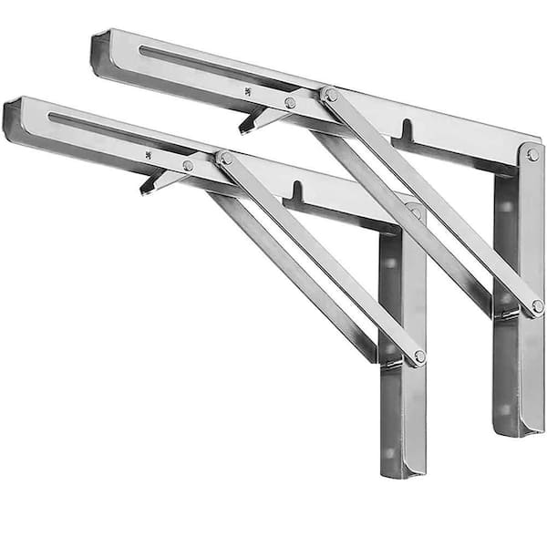 2-Pcs 10 in. x 1 in. x 4.7 in. 300 lb. Stainless Steel Folding Wall Mounted Shelf Bracket in Silver for Space Saving DIY