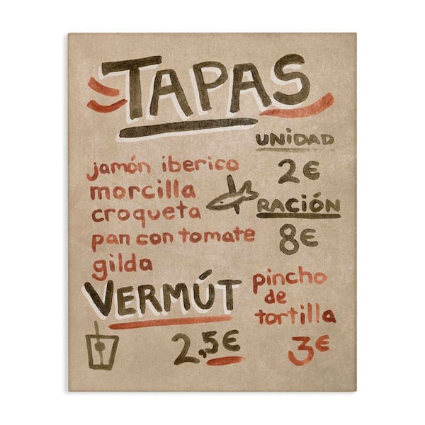 Stupell Industries Spanish Tapas Menu by June Erica Vess Unframed Food Graphic Art Print 20 in. x 16 in.