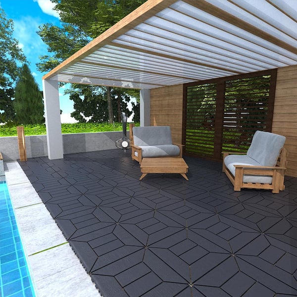 YOFE 1 ft. x 1 ft. All-Weather Outdoor Plastic Interlocking Deck Tiles, Garage Floor Tiles in Gray Pattern 9 (44 Per Case)