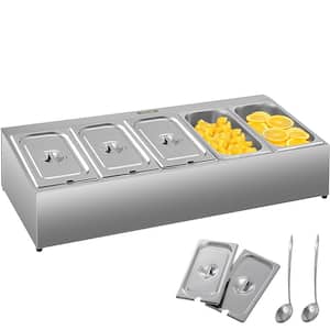 Spice Rack Shelf Stainless Steel Organizer Stand with Five 1/3 Pans and Five Ladles for Kitchen Pantry Use