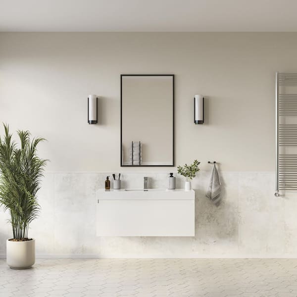 Fresca Mezzo 48 in. Modern Wall Hung Bath Vanity in White with Vanity Top in White with White Basin