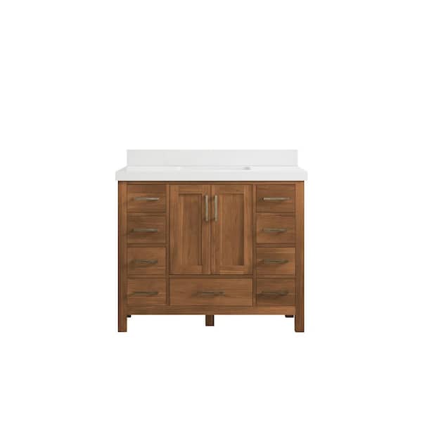 Willow Collections Malibu Teak 42 in. W x 22 in. D x 36 in. H Bath Vanity in Gold Teak with 2" White Quartz Top