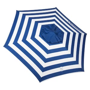 7 ft. Steel Sand Anchored Market and Beach Umbrella in Blue and White Stripes