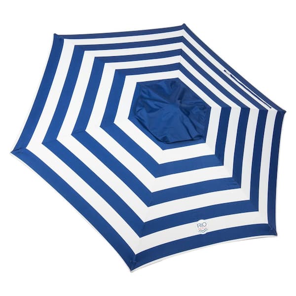 Rio 7 ft. Steel Sand Anchored Market and Beach Umbrella in Blue and White Stripes