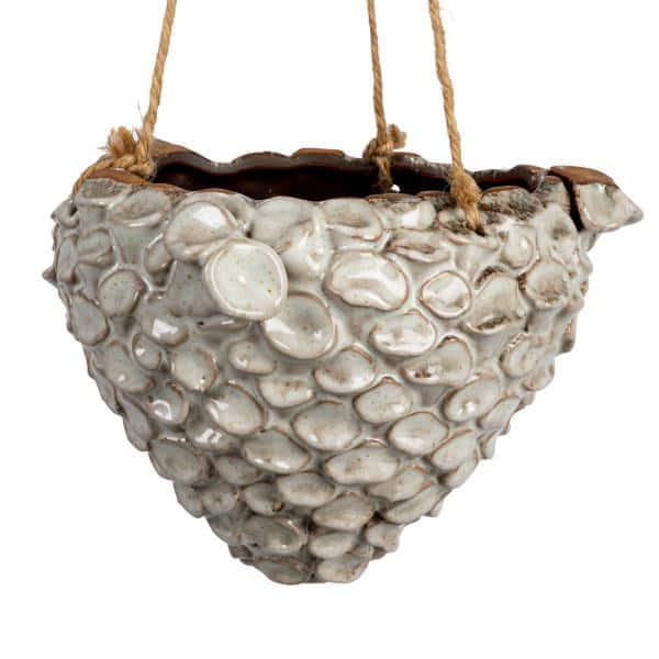Ivory Stoneware Seashell Hanging Planter with Rope