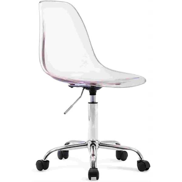 HOMEFUN Modern Cute Armless Pink Molded Acrylic Height Adjustable Rolling Chair HFHDOF031PN