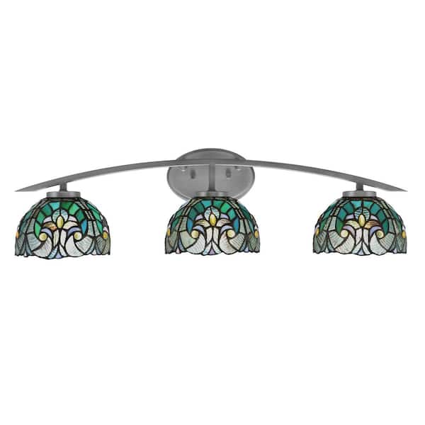Unbranded Siena 29 in. 3-Light Vanity Light Graphite with Turquoise Cypress Art Glass Shades