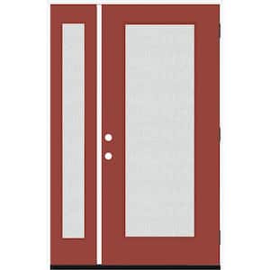Legacy 51 in. x 80 in. Full Lite Rain Glass LHOS Primed Morocco Red Finish Fiberglass Prehung Front Door with 12 in. SL