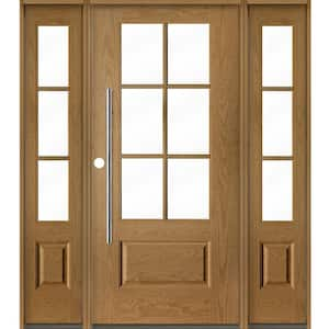 UINTAH Faux Pivot 64 in. x 80 in. 6-Lite Right-Hand/Inswing Clear Glass Bourbon Stain Fiberglass Prehung Front Door wDSL