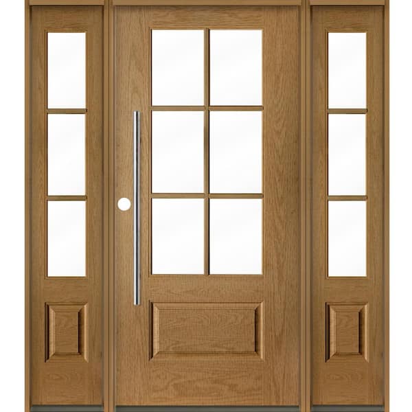 Krosswood Doors UINTAH Faux Pivot 64 in. x 80 in. 6-Lite Right-Hand/Inswing Clear Glass Bourbon Stain Fiberglass Prehung Front Door wDSL