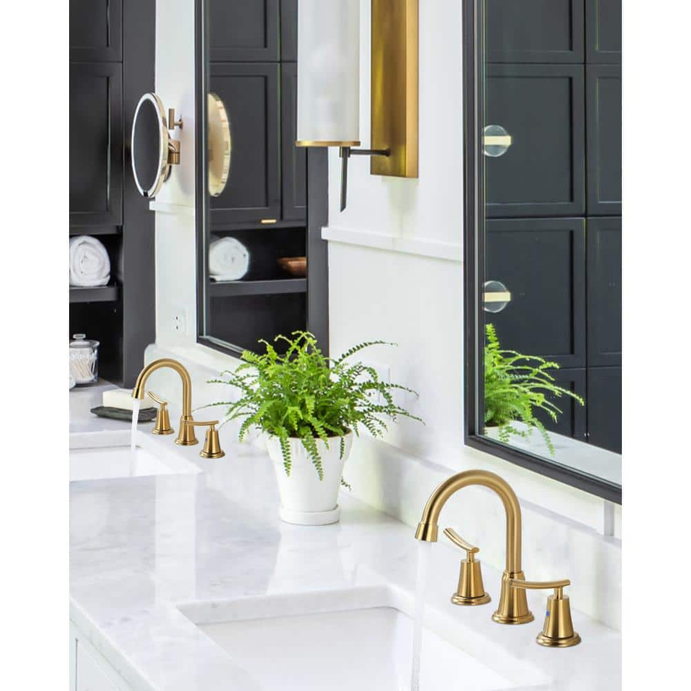 Brushed Gold Double Handle High Arc Widespread Bathroom Faucet