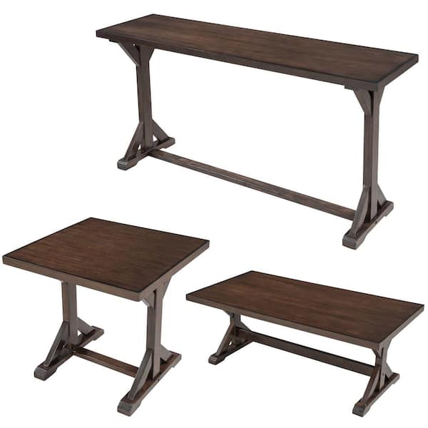wetiny 47 in. Brown Small Rectangle Wood Coffee Table with 3-Pieces