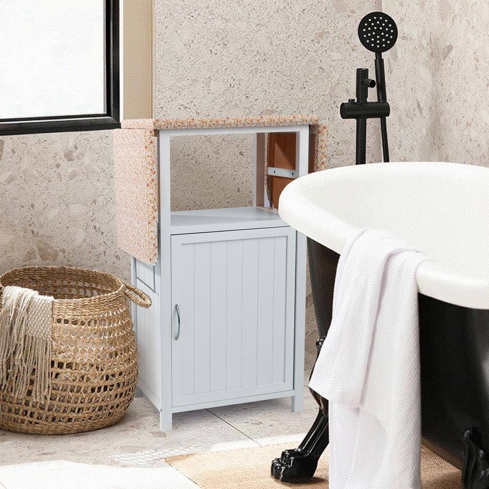 White 36.6 in. H Deluxe Wood Ironing Board with Storage Cabinet for Small S