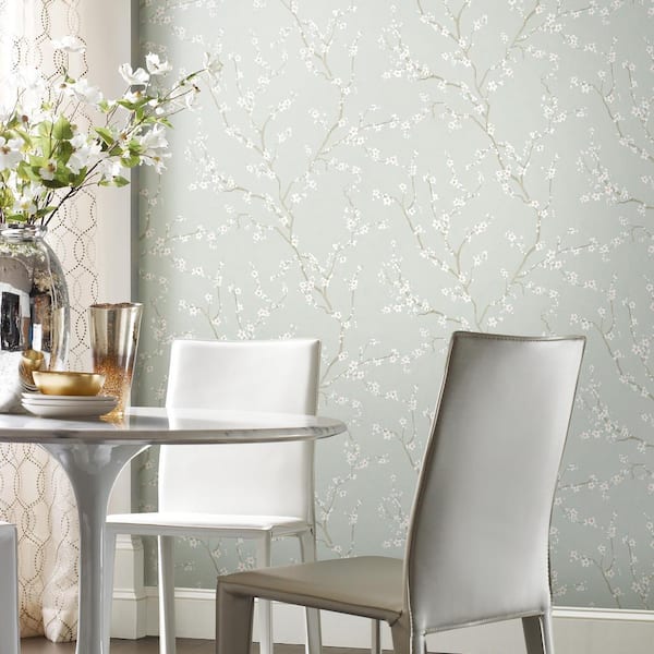Blue Cherry Blossom Blue Vinyl Peel & Stick Wallpaper Roll (Covers 28.18 Sq. Ft.)