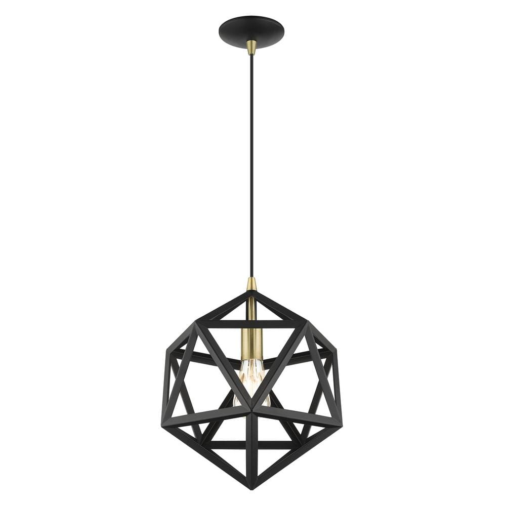 Geometric Textured Black and Brass 1-Light Pendant