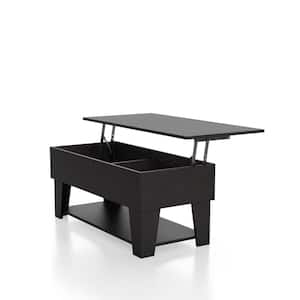 Julieta 39.37 in. Black Rectangle Recycled Wood Coffee Table Lift Top Storage and LED Lights