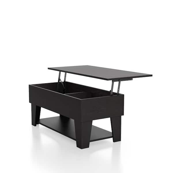 Furniture of America Julieta 39.37 in. Black Rectangle Recycled Wood Coffee Table Lift Top Storage and LED Lights