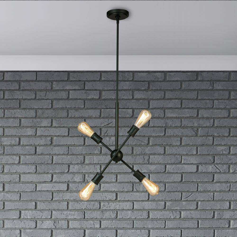 Etris Row Aged Brass and Black Globe 4-Light Pendant
