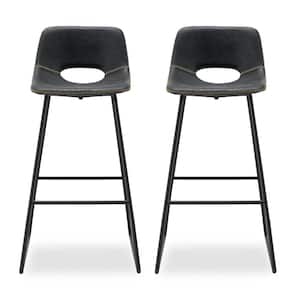 39.37 in. Black Low Back Metal Frame Bar Stools with Faux Leather Seat 22 in. W x 18.9 in. D (Set of 2)
