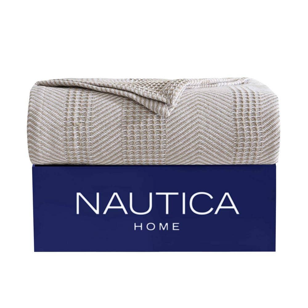 Light Brown Chevron Knitted Cotton Twin Blanket