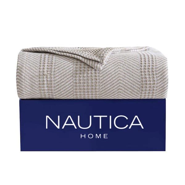 Nautica Chevron 1-Piece Cotton Light Brown King Yarn Dye Blanket