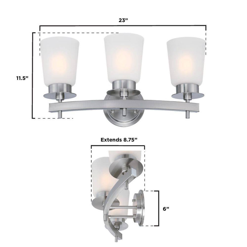 Reynaldo 23" Brushed Nickel Vanity Light with Frosted Glass Shades