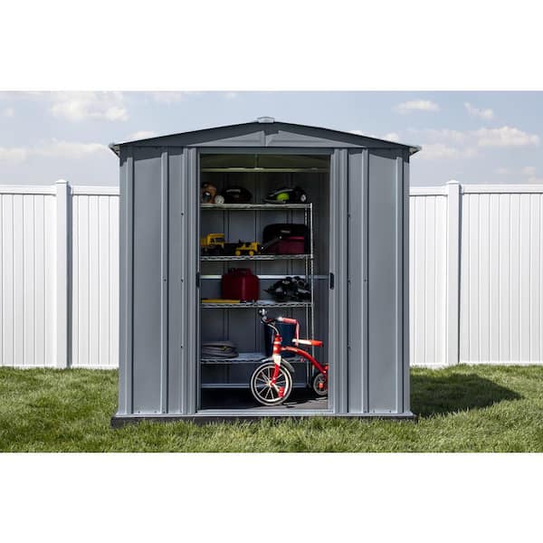 6 ft. x 7 ft. Grey Metal Storage Shed With Gable Style Roof 39 Sq. Ft.