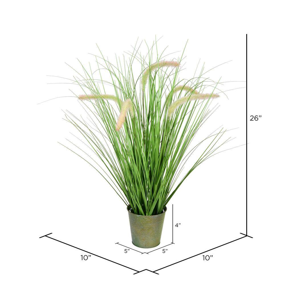 Tiny Green Faux Grass Plant in Decorative Iron Pot
