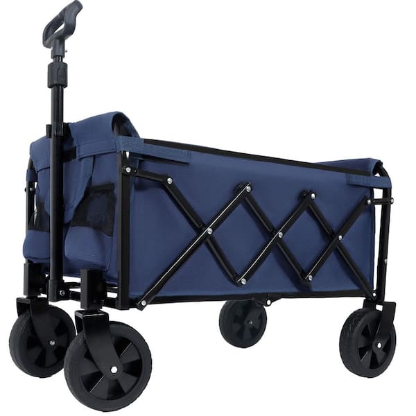 2 cu. ft. Steel Expandable Dual-Layer Utility Wagon Garden Cart in Dark Blue