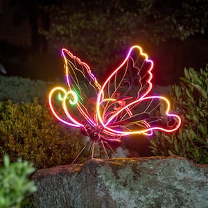 28 in. Solar Neon Metal Butterfly