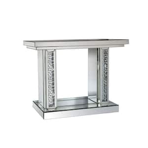 47.64 in. L Clear Standard Rectangle Wood and Glass Console Table with Faux Crystals Inlay