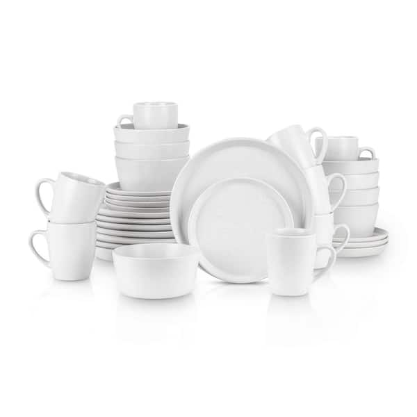 Flora 32-Piece White Porcelain Dinnerware Set with 8-Piece Dinner