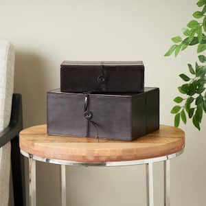 Rectangle Leather Storage Box with Leather Loop Closure and Detailed Stitching (Set of 2)