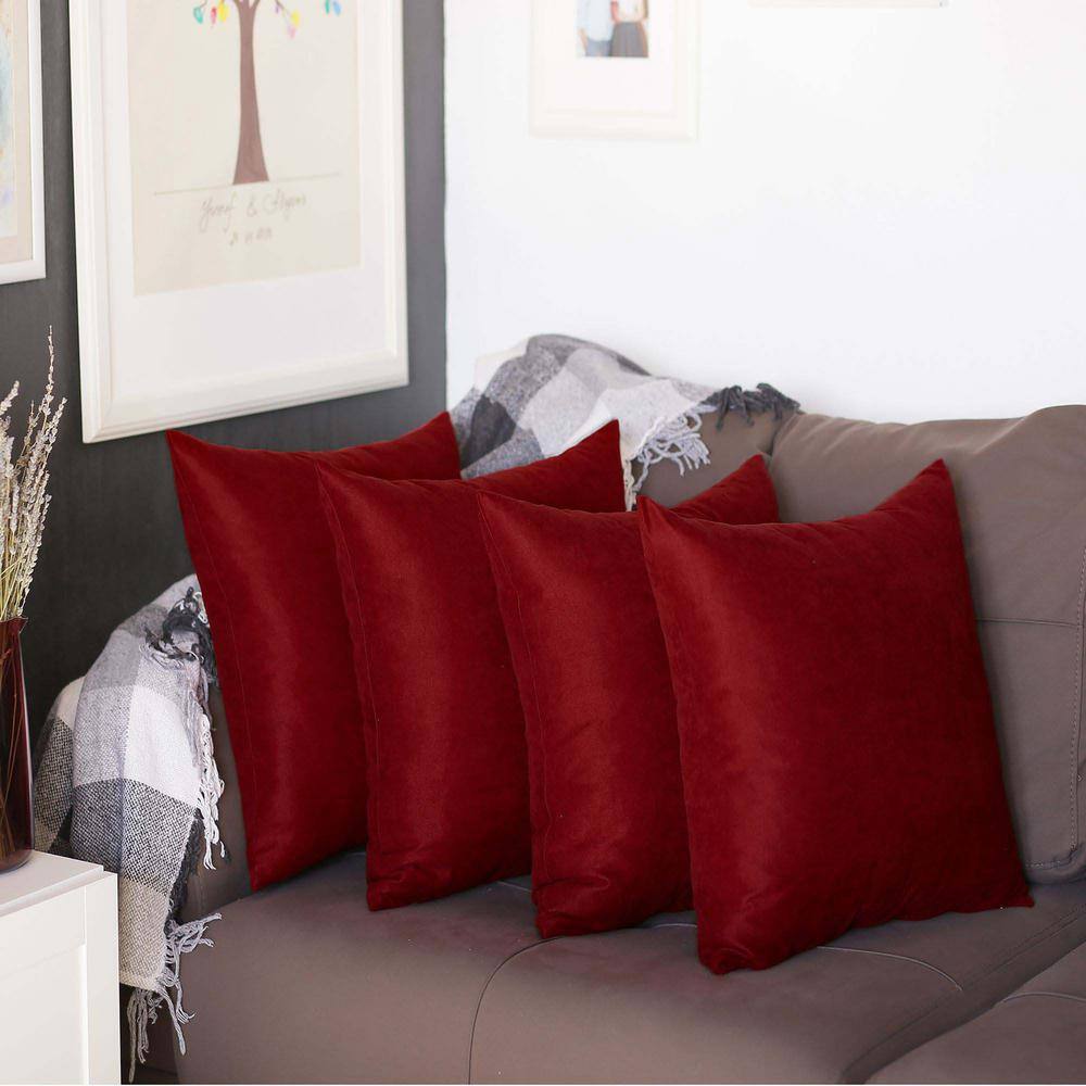 Claret Red Polyester Decorative Throw Pillow Covers Set of 4