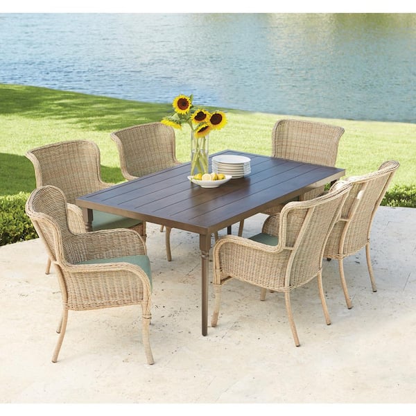 Hampton Bay Lemon Grove 7-Piece Wicker Outdoor Dining Set with Surplus Cushion