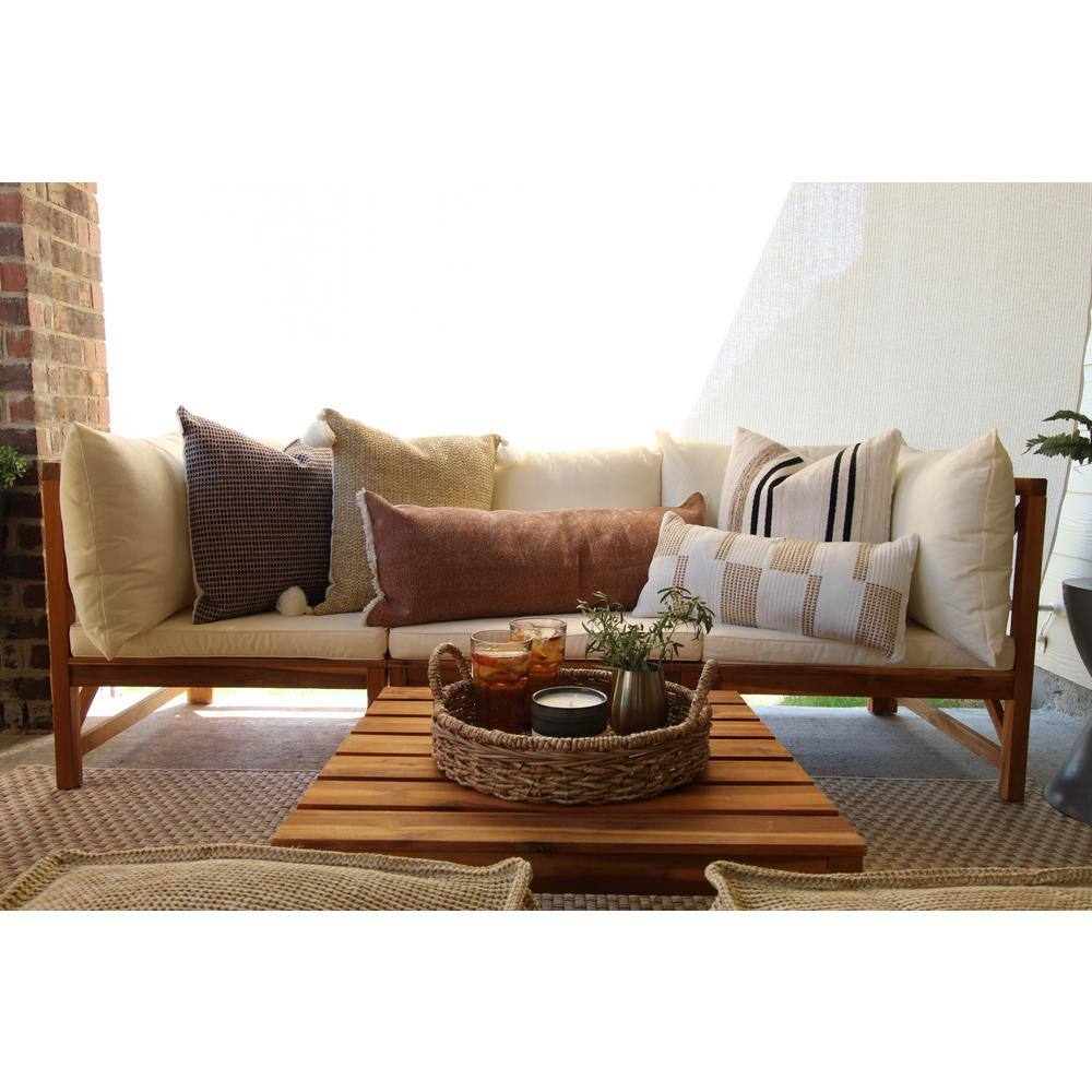 Teak Brown Acacia Wood 3-Piece Outdoor Sectional Sofa Set