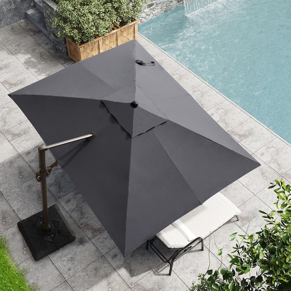 Crestlive Products 9 ft. x 11 ft. Heavy-Duty Frame Cantilever Patio Single Rectangle Umbrella in Dark Gray