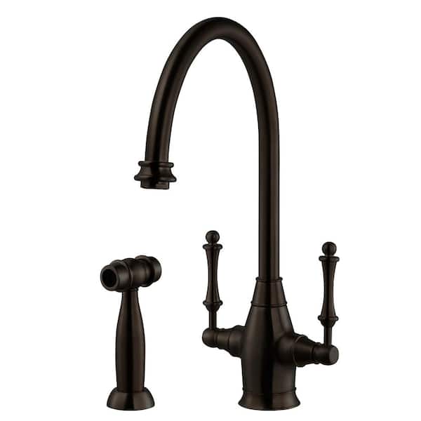 HOUZER Charleston Traditional 2-Handle Standard Kitchen Faucet with Sidespray and CeraDox Technology in Oil Rubbed Bronze