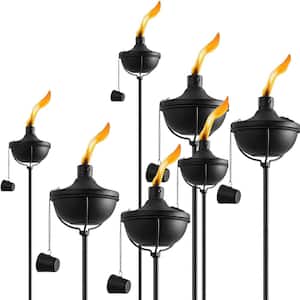 55-Inch Black Metal Outdoor Garden Torch Decor Set of 6 with 3-Prong Stake and Fiberglass Wick for Patio Pathway